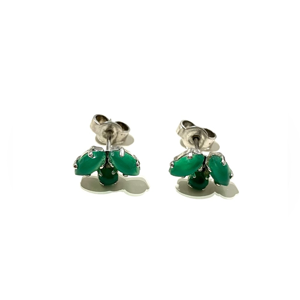 Vintage Silver Tone Green Stone Cluster Earrings